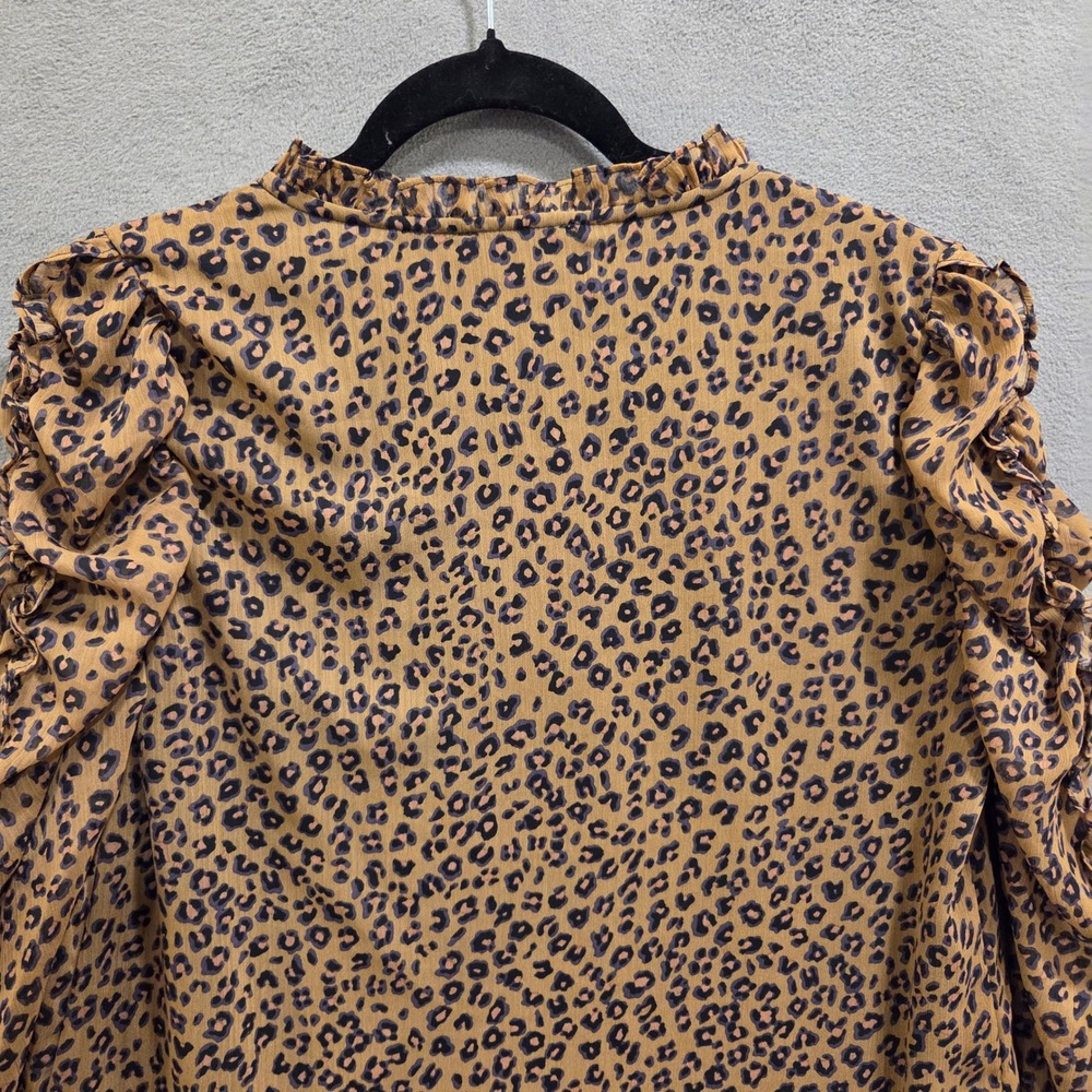 CeCe Ruffle Ruched Leopard Print Blouse Women's Size Small Office Romantic Chic - Picture 8 of 14